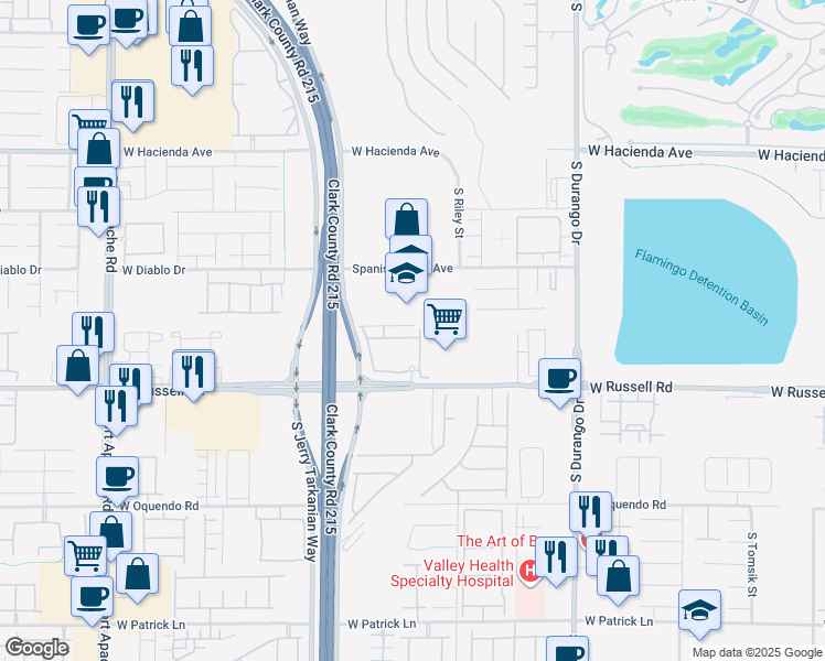 map of restaurants, bars, coffee shops, grocery stores, and more near 8920 West Russell Road in Las Vegas