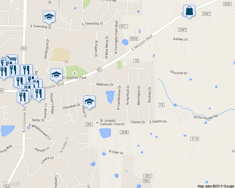 map of restaurants, bars, coffee shops, grocery stores, and more near 1901 North Candleshoe Drive in Fayetteville