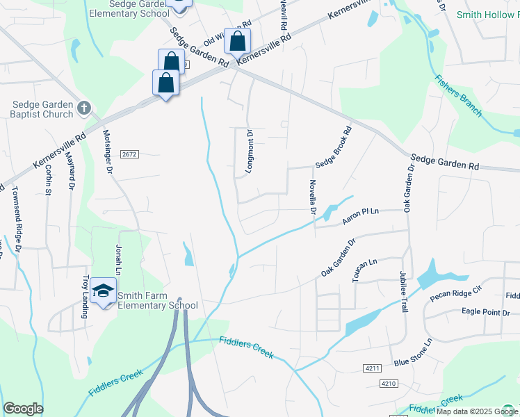 map of restaurants, bars, coffee shops, grocery stores, and more near 4960 Long Grove Drive in Kernersville