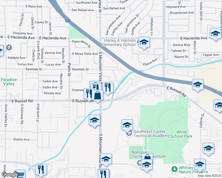 map of restaurants, bars, coffee shops, grocery stores, and more near 4655 Gold Dust Avenue in Las Vegas