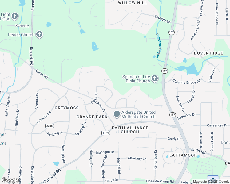 map of restaurants, bars, coffee shops, grocery stores, and more near 1618 Crystal Creek Drive in Durham