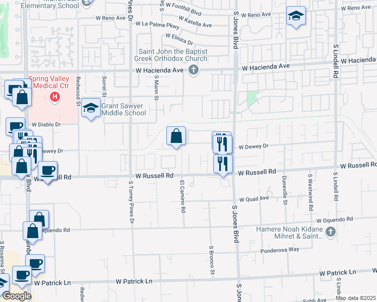 map of restaurants, bars, coffee shops, grocery stores, and more near 5603 Deer Creek Falls Court in Las Vegas