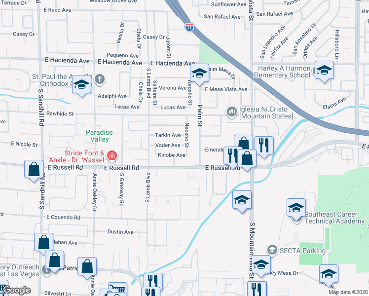 map of restaurants, bars, coffee shops, grocery stores, and more near 4331 Vader Avenue in Las Vegas