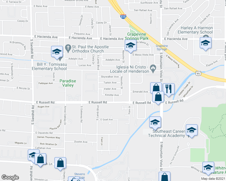 map of restaurants, bars, coffee shops, grocery stores, and more near 4291 Vader Avenue in Las Vegas