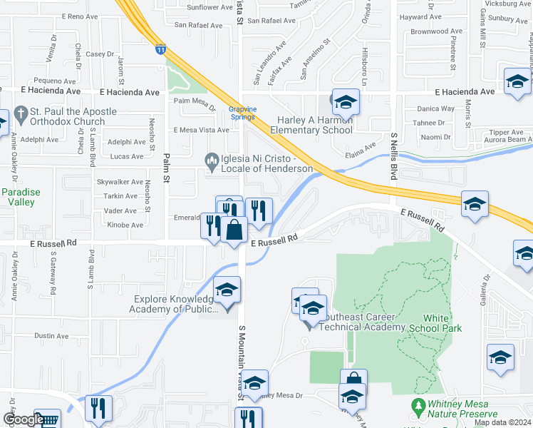 map of restaurants, bars, coffee shops, grocery stores, and more near 4655 Gold Dust Avenue in Las Vegas