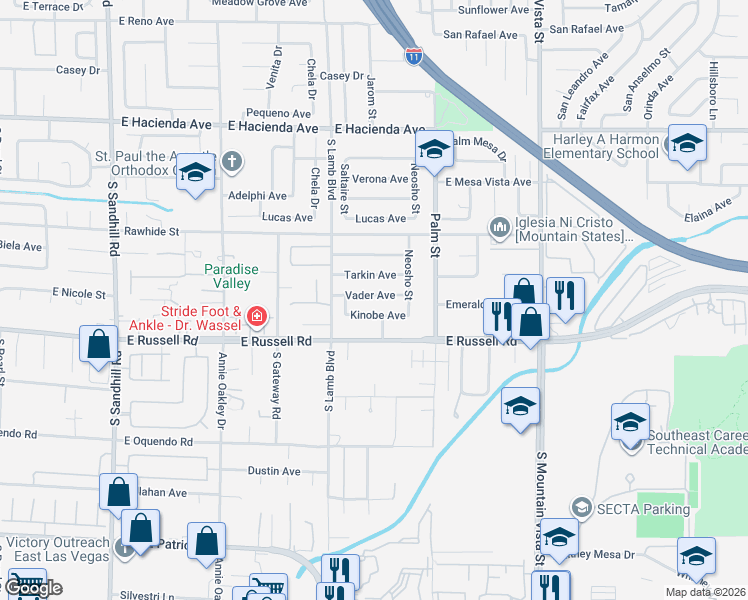 map of restaurants, bars, coffee shops, grocery stores, and more near 4291 Vader Avenue in Las Vegas
