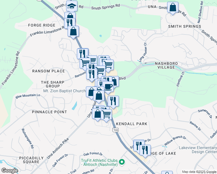 map of restaurants, bars, coffee shops, grocery stores, and more near 2300 Murfreesboro Pike in Nashville