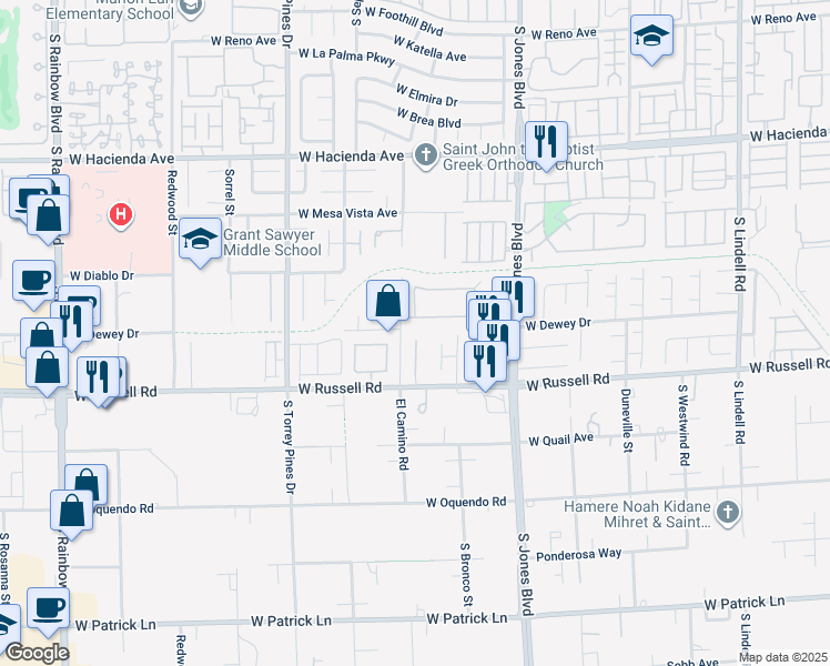 map of restaurants, bars, coffee shops, grocery stores, and more near 5603 Deer Creek Falls Court in Las Vegas