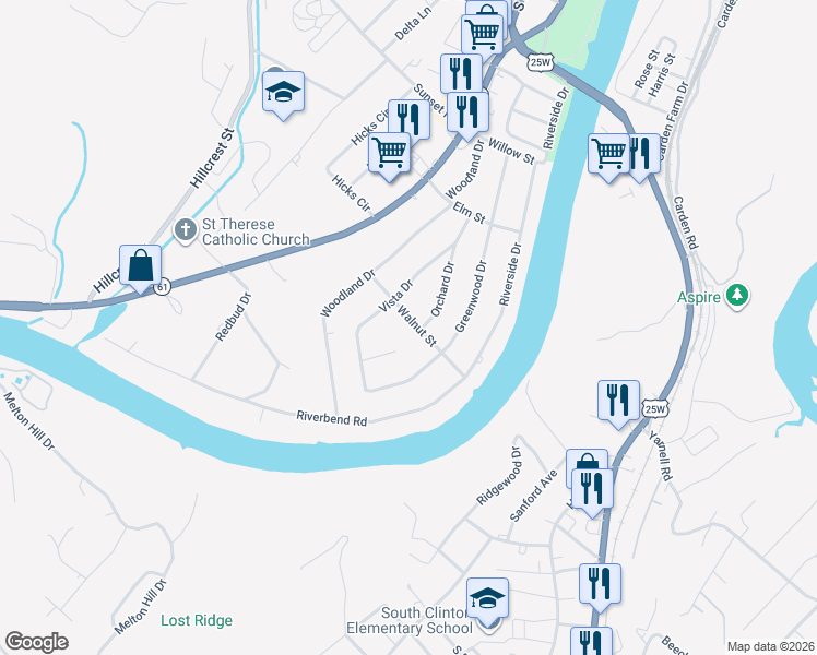 map of restaurants, bars, coffee shops, grocery stores, and more near 305 Walnut Street in Clinton
