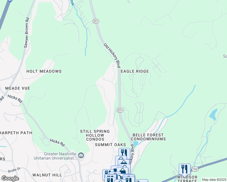 map of restaurants, bars, coffee shops, grocery stores, and more near 1021 Woodbury Falls Drive in Nashville