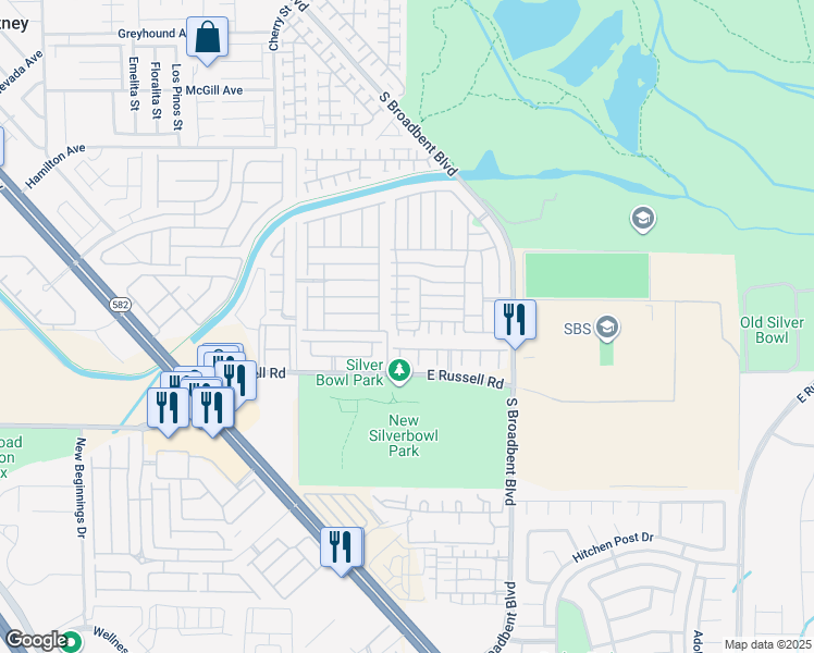 map of restaurants, bars, coffee shops, grocery stores, and more near 6800 Rio Rancho Way in Las Vegas