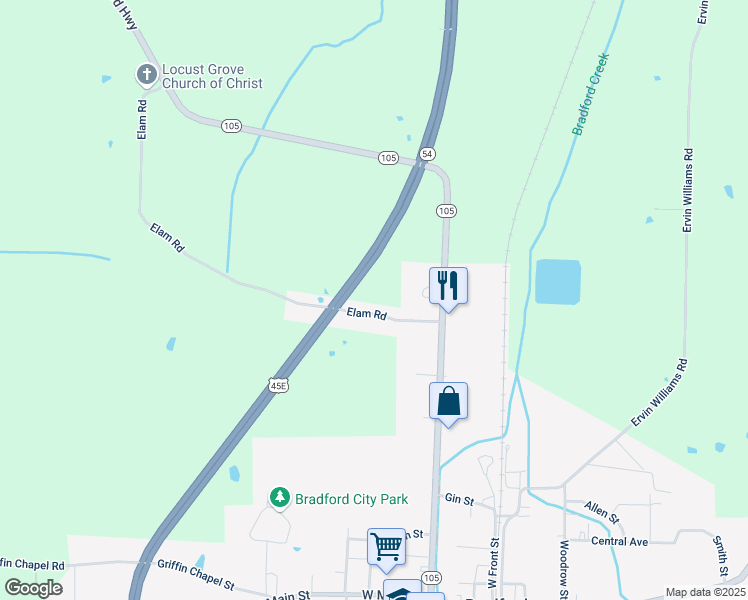 map of restaurants, bars, coffee shops, grocery stores, and more near 144 Elam Road in Bradford