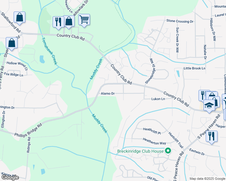 map of restaurants, bars, coffee shops, grocery stores, and more near 5455 Alamo Drive in Winston-Salem