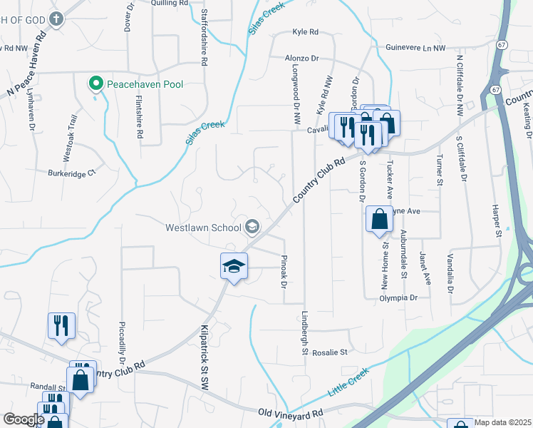 map of restaurants, bars, coffee shops, grocery stores, and more near 4201 Club Pointe Ct in Winston-Salem