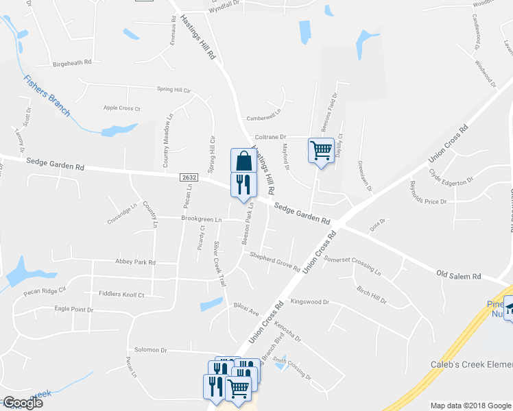 map of restaurants, bars, coffee shops, grocery stores, and more near 1515 Beeson Park Ln in Kernersville