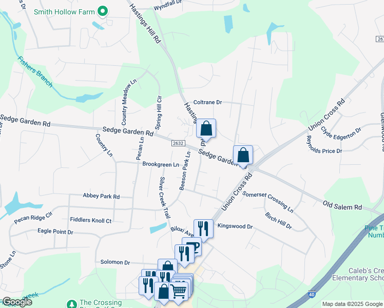 map of restaurants, bars, coffee shops, grocery stores, and more near 1515 Beeson Park Ln in Kernersville