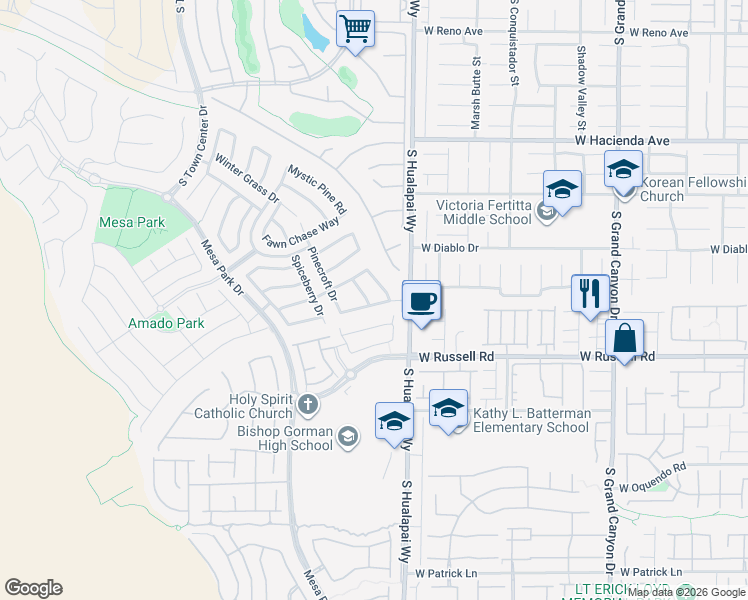 map of restaurants, bars, coffee shops, grocery stores, and more near 5594 South Table Top Lane in Las Vegas
