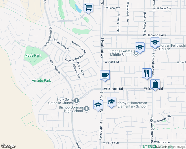 map of restaurants, bars, coffee shops, grocery stores, and more near 5594 South Table Top Lane in Las Vegas