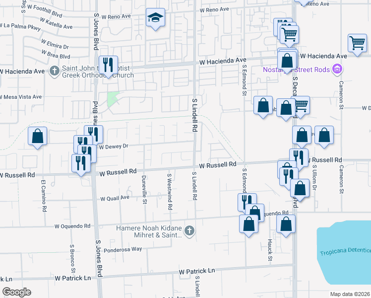 map of restaurants, bars, coffee shops, grocery stores, and more near 5554 Henshaw Avenue in Las Vegas