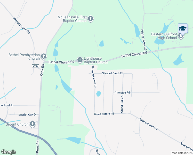 map of restaurants, bars, coffee shops, grocery stores, and more near 203 Simmons Lake Drive in Gibsonville