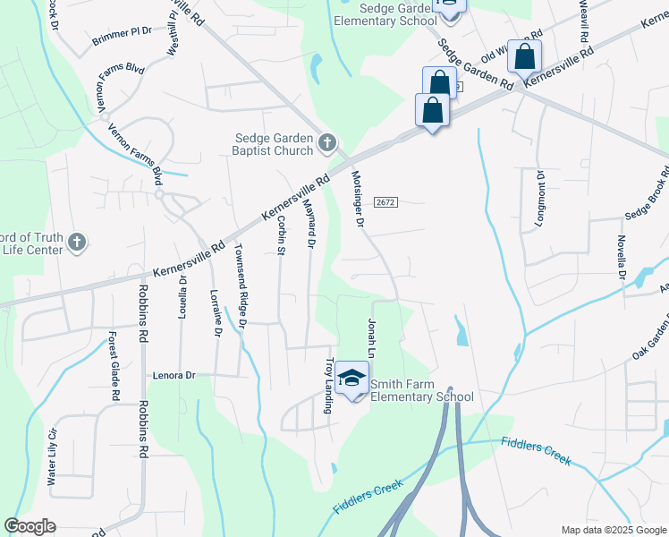 map of restaurants, bars, coffee shops, grocery stores, and more near 4866 Sedgeview Lane in Winston-Salem