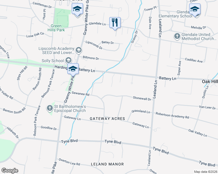 map of restaurants, bars, coffee shops, grocery stores, and more near 528 Battery Drive in Nashville