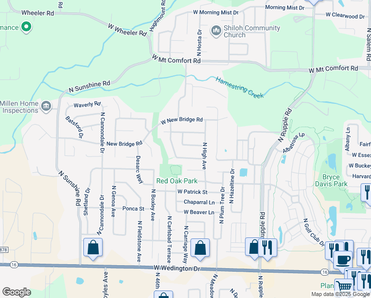 map of restaurants, bars, coffee shops, grocery stores, and more near 4437 Castlebury Ln in Fayetteville