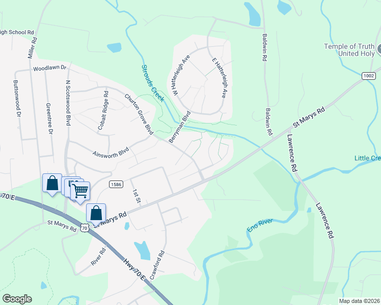 map of restaurants, bars, coffee shops, grocery stores, and more near 1701 McRae Place in Hillsborough