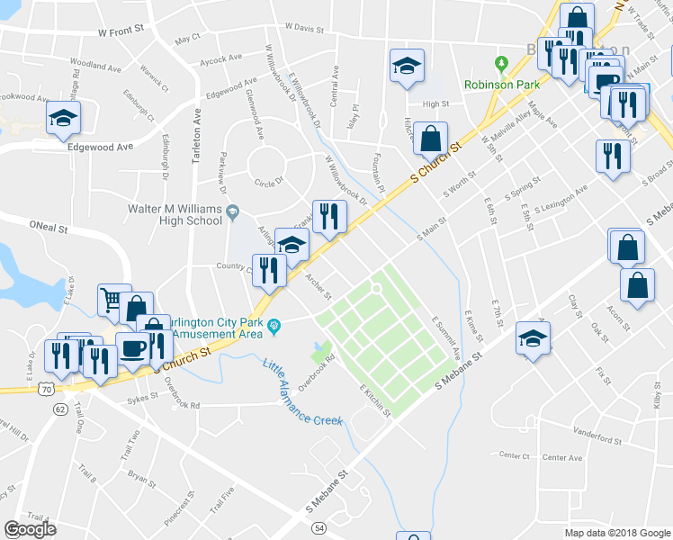 map of restaurants, bars, coffee shops, grocery stores, and more near 201 Glendale Avenue in Burlington