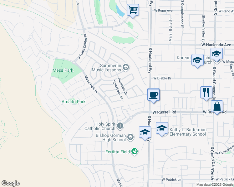 map of restaurants, bars, coffee shops, grocery stores, and more near 10410 Ashlar Point Way in Las Vegas