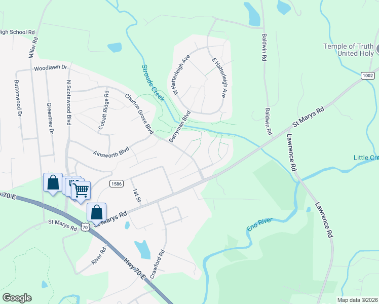 map of restaurants, bars, coffee shops, grocery stores, and more near 1701 McRae Place in Hillsborough