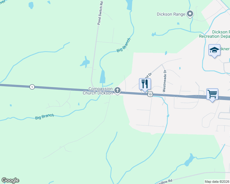 map of restaurants, bars, coffee shops, grocery stores, and more near 4254 U.S. 70 in Dickson