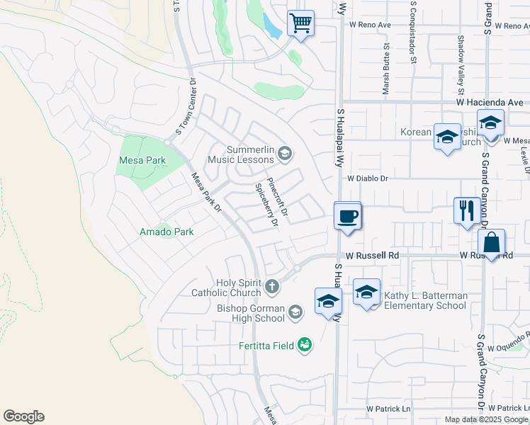 map of restaurants, bars, coffee shops, grocery stores, and more near 10410 Ashlar Point Way in Las Vegas