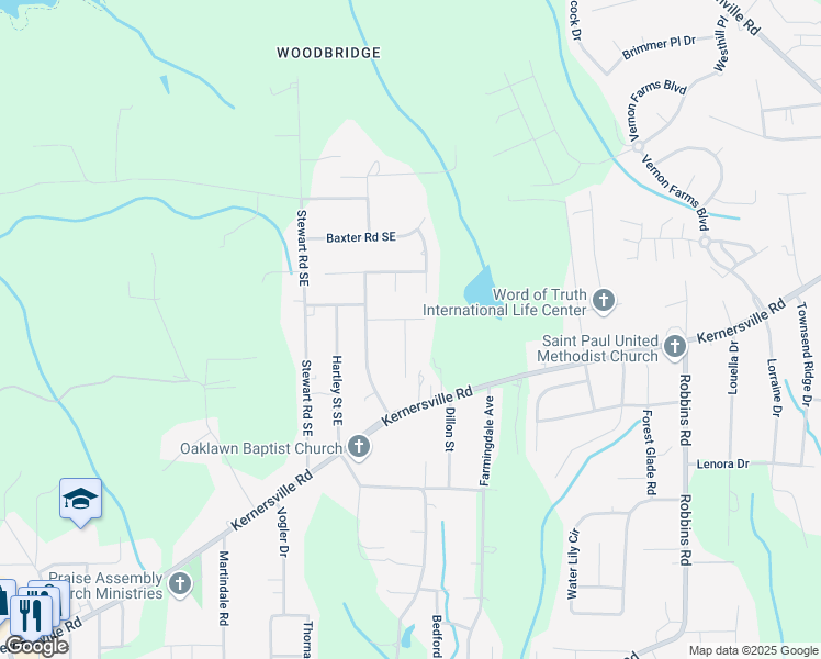 map of restaurants, bars, coffee shops, grocery stores, and more near 181 Dunbarton Court in Winston-Salem