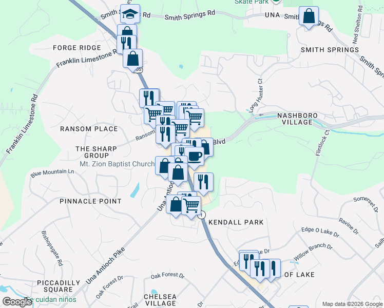 map of restaurants, bars, coffee shops, grocery stores, and more near 176 Nashboro Boulevard in Nashville