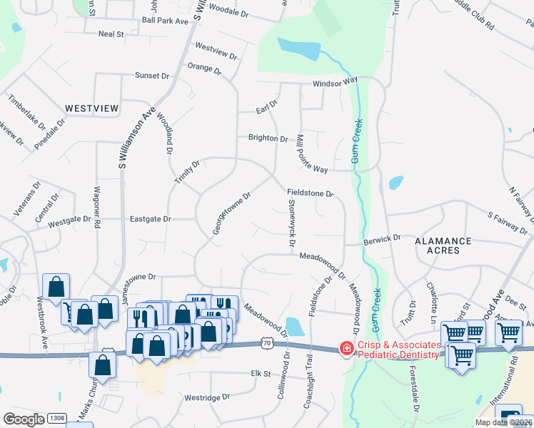 map of restaurants, bars, coffee shops, grocery stores, and more near 610 Newbern Court in Burlington