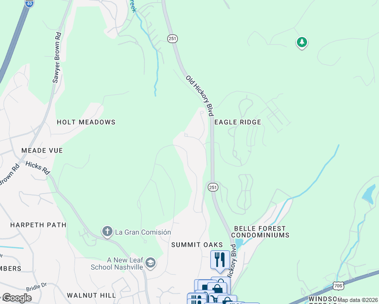 map of restaurants, bars, coffee shops, grocery stores, and more near 1021 Woodbury Falls Drive in Nashville