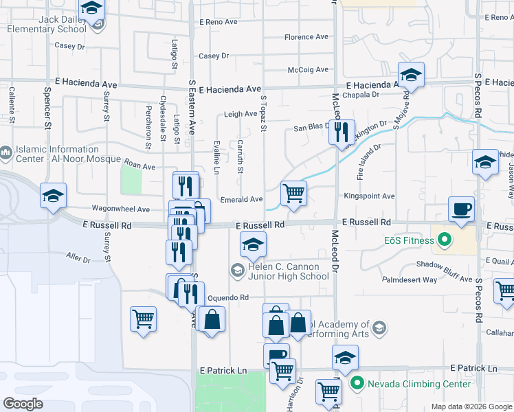map of restaurants, bars, coffee shops, grocery stores, and more near 2583 Emerald Avenue in Las Vegas
