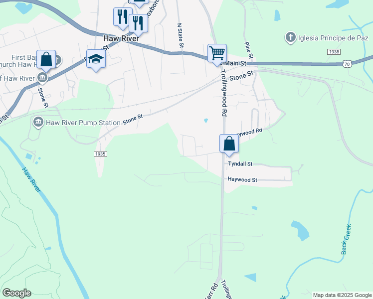 map of restaurants, bars, coffee shops, grocery stores, and more near 113 Lillian Drive in Haw River