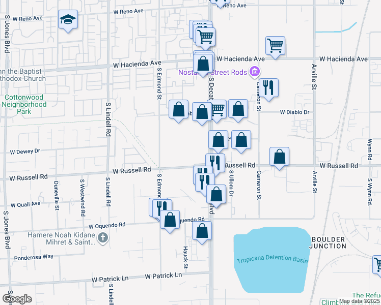 map of restaurants, bars, coffee shops, grocery stores, and more near 5050 West Russell Road in Las Vegas