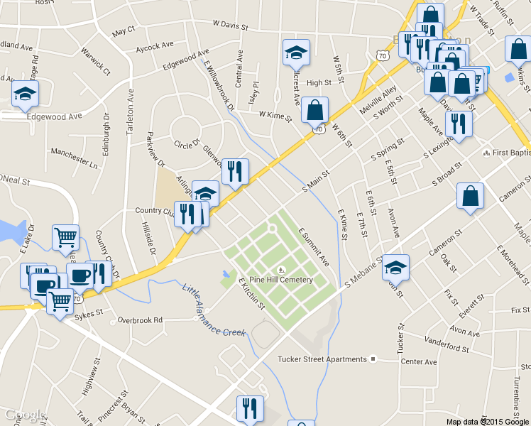 map of restaurants, bars, coffee shops, grocery stores, and more near 105 Glenwood Avenue in Burlington