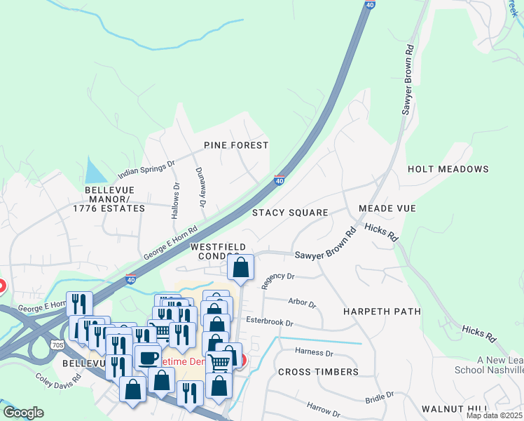map of restaurants, bars, coffee shops, grocery stores, and more near 255 Colt Drive in Nashville