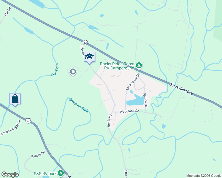 map of restaurants, bars, coffee shops, grocery stores, and more near 197 Liberty Road in Wartburg