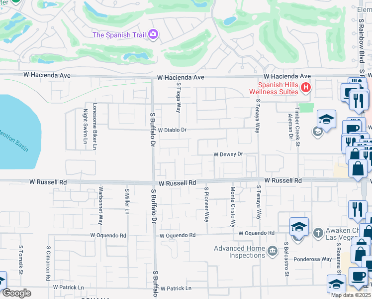 map of restaurants, bars, coffee shops, grocery stores, and more near 5581 Cornadelo Range Road in Las Vegas