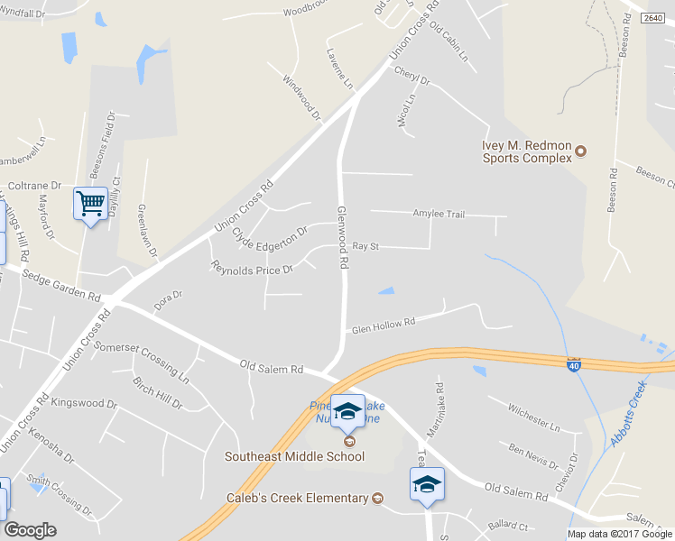 map of restaurants, bars, coffee shops, grocery stores, and more near 1356 Glenwood Road in Kernersville