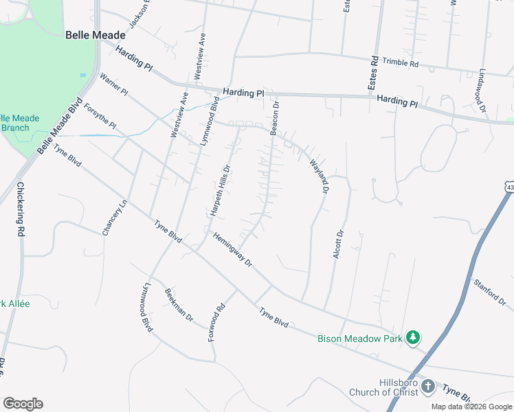 map of restaurants, bars, coffee shops, grocery stores, and more near 4518 Beacon Drive in Nashville