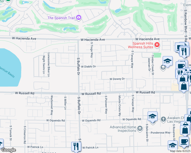map of restaurants, bars, coffee shops, grocery stores, and more near 5581 Cornadelo Range Road in Las Vegas