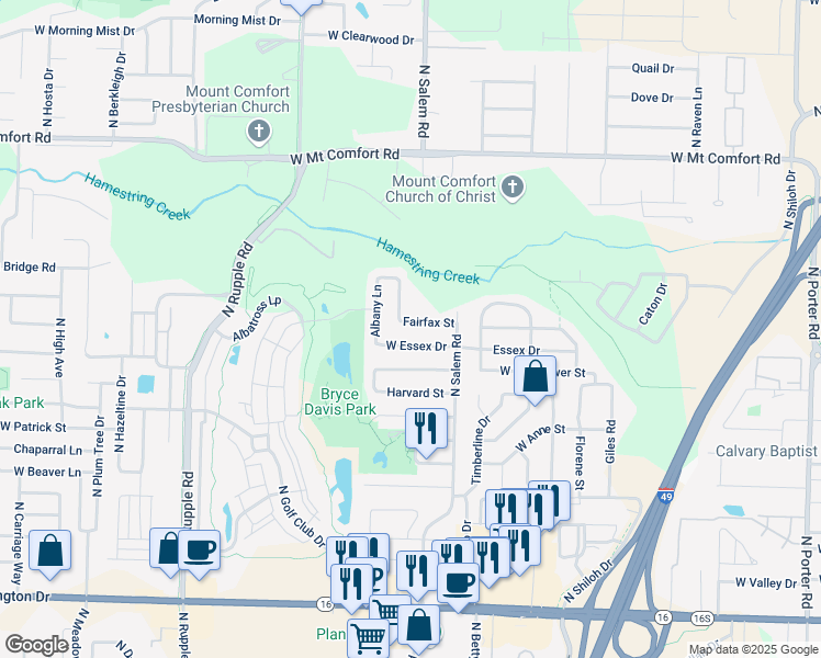 map of restaurants, bars, coffee shops, grocery stores, and more near 3441 Fairfax Street in Fayetteville