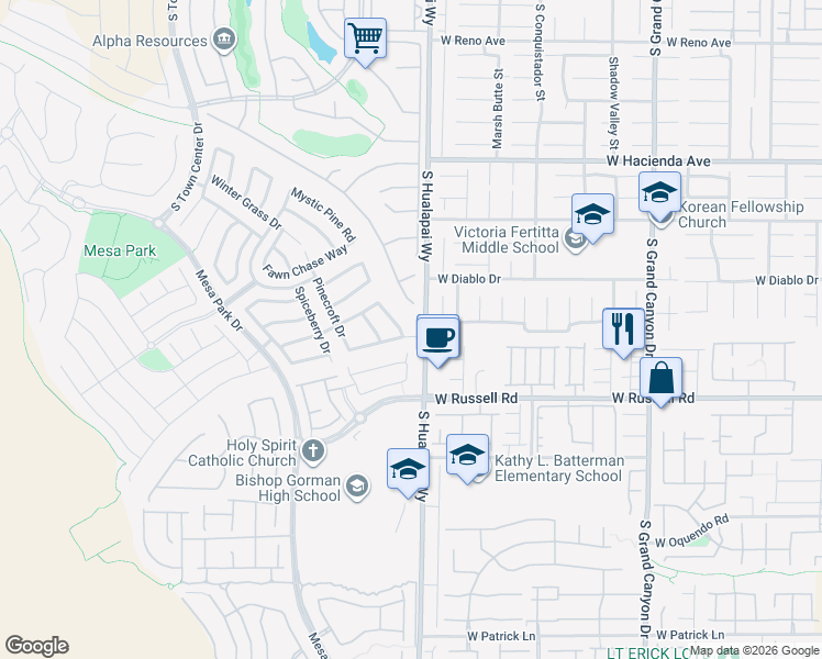map of restaurants, bars, coffee shops, grocery stores, and more near 10203 Cider Mill Road in Las Vegas