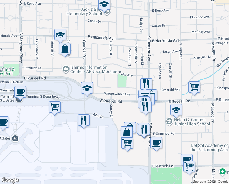 map of restaurants, bars, coffee shops, grocery stores, and more near 2103 Wagonwheel Avenue in Las Vegas